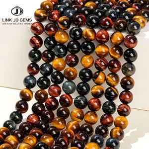 JD – perles rondes en vrac pour la fabrication de bijoux, pierre naturelle tricolore, œil de tigre, Agate, 4mm, 6mm, 8mm, 10mm, 12mm, 14mm, vente en gros