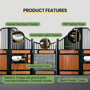 アメリカの人気馬小屋、カスタマイズされた竹製馬房正面パネル（スイングドア付き）馬具 - Product Image 2