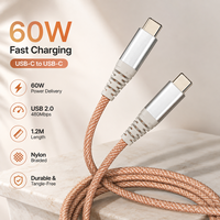 Câble USB C vers Type C 60W 1,2m 3A PD Charge Rapide USB 2.0 Cordon de Charge et de Données Tressé en Nylon pour Ordinateur Portable Téléphone Fournisseur OEM ODM