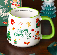 Vente en gros de tasses à café de Noël en céramique 400 ml, design bonhomme de neige et renne, tasse à thé mignonne pour les fêtes, cadeau
