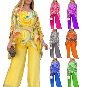 <span class=keywords><strong>Ensemble</strong></span> décontracté 2 pièces en maille pour <span class=keywords><strong>femme</strong></span> : Blouse ample à manches longues et <span class=keywords><strong>pantalon</strong></span> large, écologique, imperméable, respirant, imprimé - Product Image 1