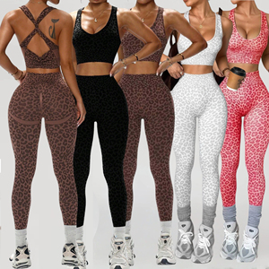 Conjunto Deportivo Seamless con Estampado de Leopardo para <span class=keywords><strong>Mujer</strong></span>, Leggings de Cintura Alta con Efecto Push-Up, Sujetador Deportivo con Espalda Cruzada, Ropa Deportiva, Conjunto de Yoga - Product Image 1