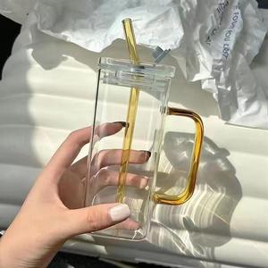 Botella de vidrio cuadrada con asa, de alta calidad para el hogar, con pajita, resistente al calor, de fondo plano, apta para calentar. - Product Image 6