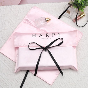 Yüksek kalite promosyon pembe saten iç çamaşırı iç çamaşırı giysi ambalaj zarf toz torbası özel Logo baskılı ipek saten saç çantası - Product Image 4