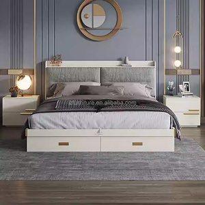 Inexpensive Studio Apartment Bedroom Furniture Complete Sets <b>with</b> Storage <b>Bed</b> Nighstands <b>Sliding</b> Wardrobe & Vanity Desk - Product Image 2