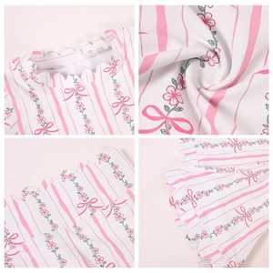 Completo Yoga Estivo per Ragazze, Set 2 Pezzi con Stampa a Righe e Fiocco, Top Senza Maniche con Bordo Smerlato e <span class=keywords><strong>Pantaloni</strong></span> a Zampa - Product Image 3