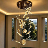 Lustre LED personnalisé en cristal doré, AC 220V, anti-éblouissement et protecteur des yeux, pour villa, escalier, salon double hauteur, mariage