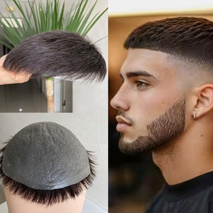 Système <span class=keywords><strong>de</strong></span> remplacement capillaire pour hommes, toupet en <span class=keywords><strong>cheveux</strong></span> humains à 100%, patch capillaire, base en PU <span class=keywords><strong>de</strong></span> 0,03 mm, styles courts pré-coupés, Inde - Product Image 2