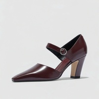 Escarpins pour femmes en cuir véritable, semelle intermédiaire en caoutchouc, doublure en cuir de chèvre, talon carré, chaussures de bureau élégantes pour soirée, marque privée