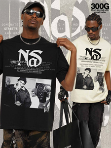 T-shirt graphique vintage Nas pour homme, coton lourd 300G, imprimé portrait rétro années <span class=keywords><strong>90</strong></span> Hip Hop <span class=keywords><strong>Rap</strong></span>, streetwear oversize - Product Image 1