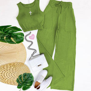 لو مينغ أزياء المرأة الساخنة البيع سترة قصيرة اللون السادة سروال قصير الخصر العالي مستقيم طقم كاجوال من قطعتين - Product Image 6