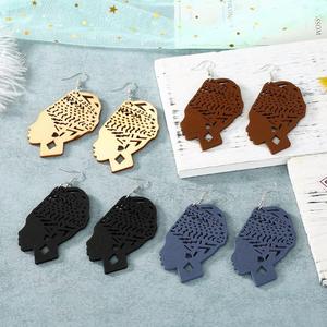 Hotsale Nouveau design Pendentif africain en bois à tête creuse Boucles d'oreilles en bois de Néfertiti découpées au laser pour femmes - Product Image 3