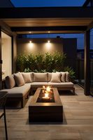 Table de cheminée extérieure élégante en pierre - Chauffage de patio résistant aux intempéries pour repas en jardin