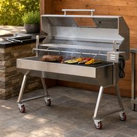 Barbecue à charbon de bois en acier inoxydable avec couvercle, rôtissoire à agneau et cochon entiers, chariot à roulettes