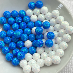 Opale bleue créée en laboratoire, perles rondes à demi-trou de 1,0 mm avec iridescence pour la fabrication de bijoux - Product Image 3