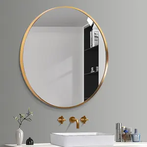 Hotel Round Shape Silver Brushed Black Colored Aluminum Framed Home Decorative Make up Bevel Mirror