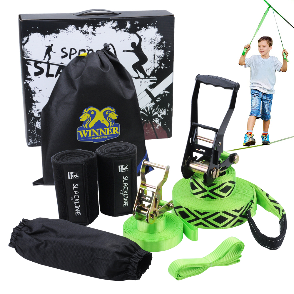 Winner lifting Slackline Kit Slackline Kinder Slackline 30m Fitness OEM Kunden spezifischer Logo-Druck Starkes Polyester metall