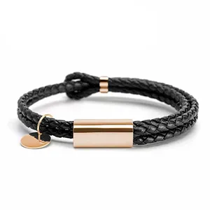 Best Customizable Fashion Logo Personalized Rose Gold Charm Adjust Navy Blue Leather Bracelet