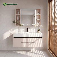 Meuble-lavabo mural moderne pour salle de bain avec miroir intelligent en marbre et lavabo intégré