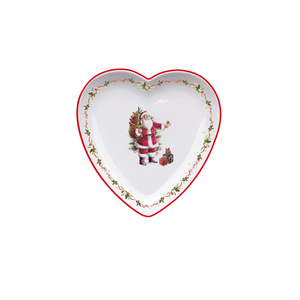Assiette à dessert en porcelaine en forme de cœur de Père Noël 20x20 H.3 cm avec décoration de Noël - Product Image 1