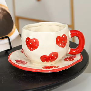 <b>Ceramic</b> Coffee <b>Cup</b> Saucer Set Heart Style Hand-painted <b>Ceramic</b> Women's High-value Afternoon Tea <b>Cup</b> - Product Image 4