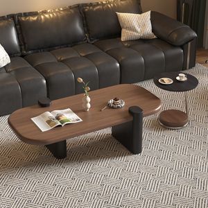 Solid Wood Oval <b>Coffee</b> <b>Table</b> Dark <b>Walnut</b> Living Room Minimalist Design Modern Home Furniture - Product Image 1