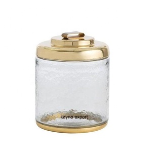 Recipiente Clásico de Metal y Vidrio Chapado en Oro de Nuevo Diseño, Ecológico y Apto para Alimentos con Tapa - Product Image 1