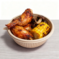 Bol à salade rond personnalisé en fibre de coque de riz, écologique, jetable, compatible micro-ondes, avec couvercle, pour camping et vente en gros