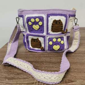 Romantic Womens Fashion Beach Bag Vibrant Crochet Cat Satchel Cross Body <b>Pouch</b> Hand Made Versipacks Knit Cat Paw Bag - Product Image 2
