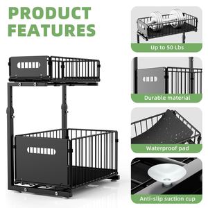 Étagère de <span class=keywords><strong>rangement</strong></span> <span class=keywords><strong>sous</strong></span> l'évier à deux niveaux réglable en acier, avec deux tiroirs transparents, fabriquée au Royaume-Uni - Product Image 3