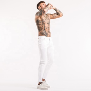 <span class=keywords><strong>Jeans</strong></span> <span class=keywords><strong>Slim</strong></span> Fit Bianchi per Uomo Gingtto, <span class=keywords><strong>Jeans</strong></span> in Cotone <span class=keywords><strong>Super</strong></span> Fly di Design, Pantaloni Denim Distressed per Uomo - Product Image 4