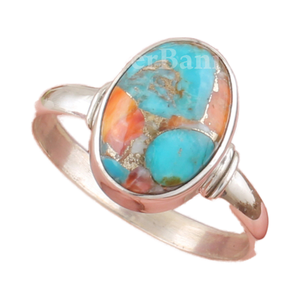 Bague Turquoise en cuivre huître épineuse naturelle-Bague large en argent sterling 925 pour femme en gros faite à la main - Product Image 4