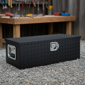 Boîte à outils en aluminium 30x13x9.6 noire avec poignée latérale en tôle diamantée, serrure et clés, organisateur de rangement pour benne de camion, étanche et robuste - Product Image 2