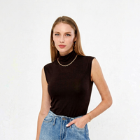 Top sin mangas de cuello alto para mujer, de punto, color liso, ajustado, mezcla de modal y elastano, estilo minimalista, para todas las estaciones