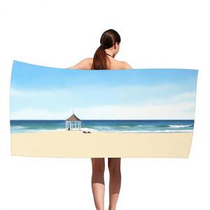 Telo Mare Trebalena Ultra-Morbido 30*60 Pollici con Stampa Fotografica 3D Digitale, Motivo Cabana da Spiaggia Vista Oceano, Ecologico e Tropicale - Product Image 1