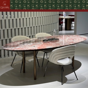 Table ovale en marbre rose GOLDKING pour studio de créateur, showroom, avec pieds en métal bronze fin, OEM ODM personnalisable - Product Image 2
