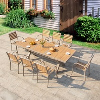 Table de jardin extensible directement de l'usine, table de patio télescopique moderne en aluminium, mobilier de salle à manger en bois plastique résistant aux intempéries