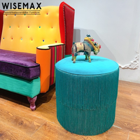 Socle rond en velours bleu avec repose-pieds, meuble de salon moderne et de luxe, 1 pièce