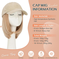 Gorra de Béisbol Personalizada con Cabello Sintético Ondulado, Peluca Integrada Resistente al Calor, Densidad Ajustable, Gorro de Uso Diario para Mujer