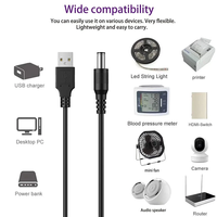 Cable de Alimentación USB a DC 5.5x2.1mm, Cable de Carga USB 2.0 a DC 5V de 1m