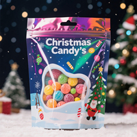 Sachet Doypack en plastique refermable avec fenêtre, imprimé sur mesure, pour emballage de Noël et du Nouvel An, pour aliments pour animaux, aliments pour bébés et bonbons