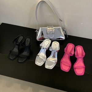 Summer Net Red High-Heeled Women's <b>Skirt</b> <b>Silver</b> Black Open Toe Sandals With Light Weight Feature for Winter Wear - Product Image 5