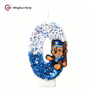 <span class=keywords><strong>Bougie</strong></span> d'anniversaire en forme de chien de dessin animé, chiffre scintillant bleu, pour gâteau, thème chien de dessin animé pour garçons - Product Image 2