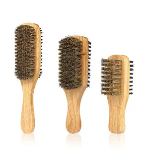 OEM批发定制木质硬尼龙刷毛胡须刷剃须双面木质胡须发刷