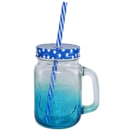 Relaxdays – Lot de 8 verres à boire en verre avec couvercles et pailles, 400 ml, style rétro, résistants aux chocs, multicolores, compatibles lave-vaisselle
