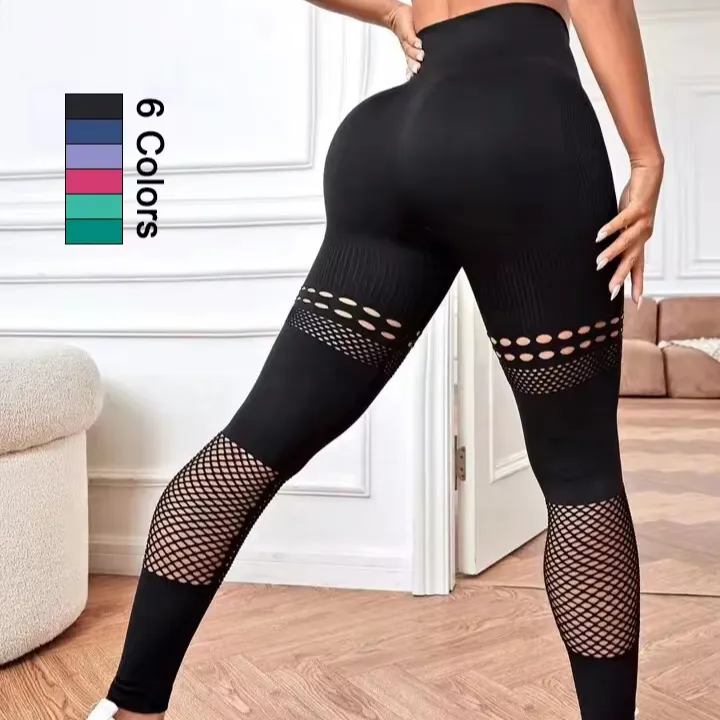 New Arrival Women Sports Sexy Hollow Seamless Leggings High Waist Tummy Control Breathable Quick Drying Yoga Pants