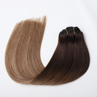 Ekstensi Rambut Clip in Premium Berkualitas Tinggi dari Rambut Asli Manusia Virgin Brazil, Model Silk Straight Wave Warna Balayage