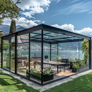 Pergole e Gazebo Moderni in Alluminio <span class=keywords><strong>per</strong></span> Tutte le Stagioni con Tetto Scorrevole in Vetro Elettrico Retrattile <span class=keywords><strong>per</strong></span> Protezione da Sole e Pioggia - Product Image 2
