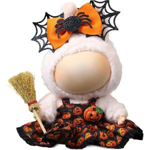 Tenue d'Halloween 2 pièces de qualité supérieure pour poupées LABUBU accessoires de peluche avec coiffe à nœud et citrouille sans poupée incluse - Product Image 1