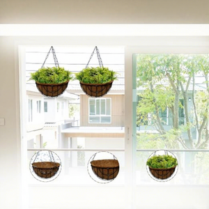Pot de fleurs suspendu avec doublure en fibre de coco, panier en métal rustique pour l'affichage de plantes d'intérieur et d'extérieur - Product Image 3